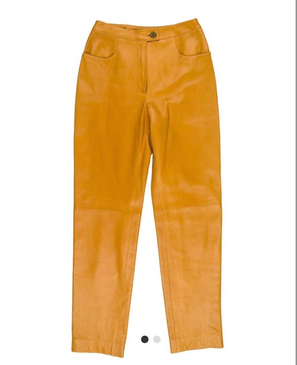 Chanel Vintage 01A Mustard Yellow Lambskin Leather Straight Leg Silk Lined Pants
